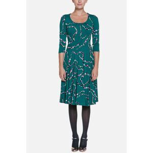 Boden Highgate Green Beads Print Jersey Green 3/4 Sleeve Dress Sz 12 L